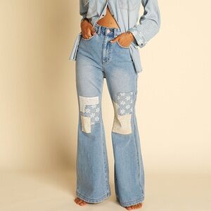 Wrangler Light Blue Flare Jeans with Patchwork